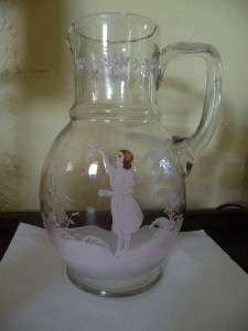 ANTIQUE MARY GREGORY WATER PITCHER 10T UNUSUAL SHAPE  