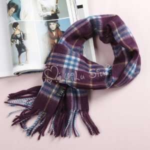    Deep Purple Plaid Cashmere Scarf for Men and Women 