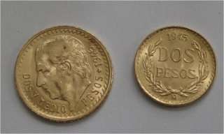 MEXICO GOLD COIN 2 , 2 1/2 PESOS, 1945 BU CONDITION  