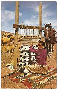   American Indian NAVAJO RUG WEAVER Loom SHEEP Horse 1960s Photo PC