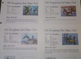 1983 86 Pennsylvania Set of Duck Stamp Collector Sheets  