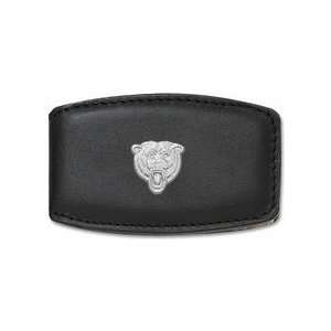   Silver Bear Logo on Black Leather Money Clip