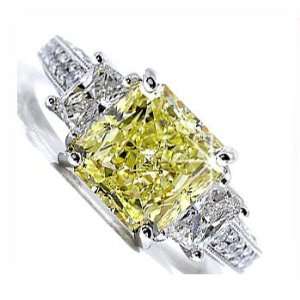  VS 1.33Ct Yellow Princess Diamond Accent Engagement Ring 