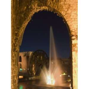 Fountain and Water Wheel on the Orontes River at Night, Hama, Syria 