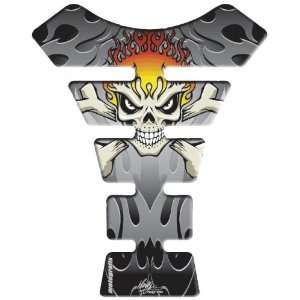Motografix Tank Protector   Spine   Skull Bones Flames   Black/Silver 