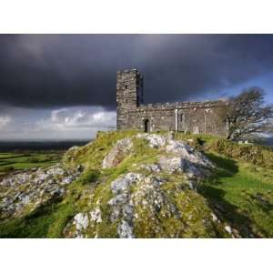 Church with Storm Clouds Behind, Evening View, Dartmoor Np, Devon, Uk 