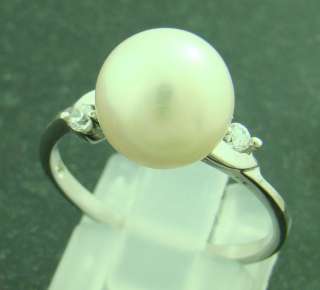 Fresh water ivory white pearl silver ring 9mm size #4.5 R2027.1  