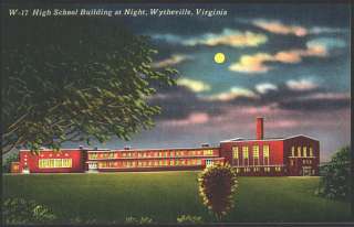   Virginia VA 1950s High School Night View Vintage Postcard  