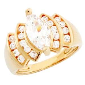   Gold Marquise CZ Engagement Ring with Channel Set accents Jewelry
