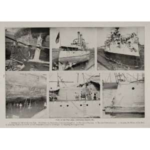 1899 Print US Battleships Dry Dock Spanish American War New York Iowa 