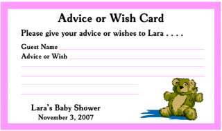 12 4x6 Personalized Baby Shower Advice / Wish Cards  