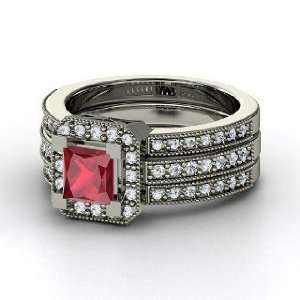  Va Voom Ring, Princess Ruby 14K White Gold Ring with 
