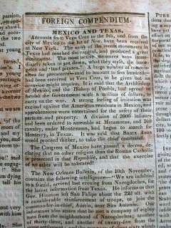   newspapers TEXAS REVOLUTION War of Indpendence begins against MEXICO