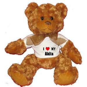  I Love/Heart Akita Plush Teddy Bear with WHITE T Shirt 