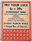 1950 Try Your Luck Punch Board Acme Novelty / Old Stock