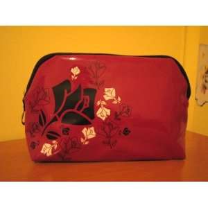   Makeup Travel Bag Burgundy Red with Black Rose 
