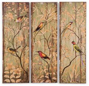   Bird & Floral Motif Wood Panels WALL ART 42 Rectangular NEW  