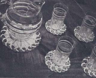 Vintage Crochet Pattern Glass Drink Coaster Set Lg Sm  