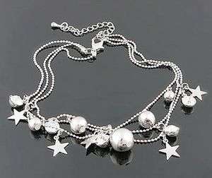 Crystal 3 Rows Rhinestone Chain Anklet Ankle Bracelet Stars Beads 