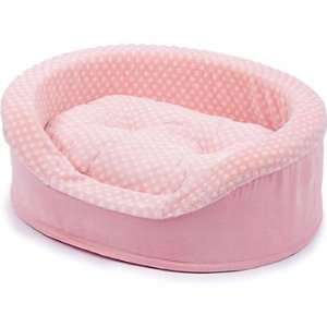   Oval Pink and Cream Polka Dot Lounger Dog Bed, 21 L 