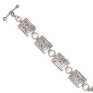  7.5 Toggle Link Bracelet with Vine Design Designer Silver 
