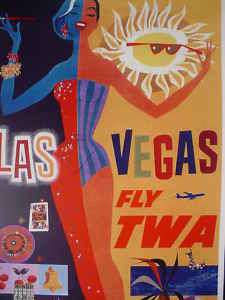 1960s TWA Las Vegas Fun In Sun Air Flight Travel Poster  