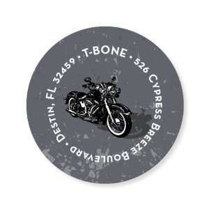  Motorcycle Grunge Label Round Birthday Stickers 