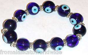 Murano Glass Beads Lucky Evil Eye Bracelet Cobalt Blue Adult Size 