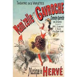 THEATER MAMZELLE GAVROCHE MUSIC HERVE COMEDY SHOW LARGE VINTAGE POSTER 