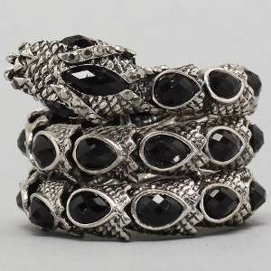 VINTAGE LOOK HAUTE COUTURE RUNWAY ANTIQUE SILVER BLACK JEWELRY SNAKE 