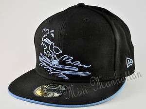 VINTAGE SNOOPY NEW ERA SURFING BLACK BLUE 59FIFTY FITTED CAP HAT 