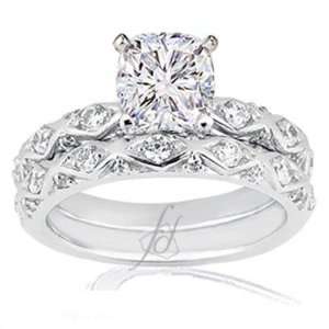 1.70 Ct Cushion Cut Diamond Cris Cross Engagement Wedding Rings 