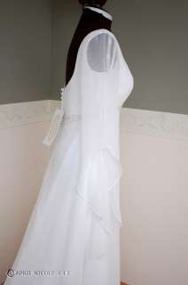 Alfred Angelo R1907 White Chiffon w/ Oversize Sleeves Wedding Dress 