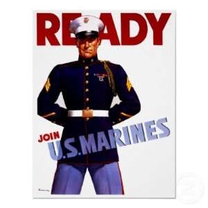  Ready Join U.S. Marines Vintage WWII Military Print