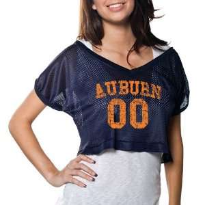  NCAA Auburn Tigers Ladies Navy Blue Cropped V Neck Jersey Top 
