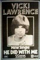 VICKI LAWRENCE   HE DID WITH ME, SMALL ADVERT 1973AD/ADVERTISEMENT 
