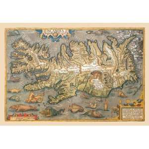  Map of Iceland 28x42 Giclee on Canvas