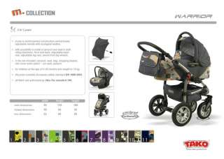 3in1 NEW MODEL pram TAKO pushchairs WARRIOR+carseat,Pneumatic wheels 