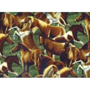  WIL92635 712 Wild Horses, Horses on Green Grass Fabric By 