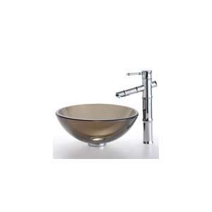  Kraus 14 inches Brown Clear Glass Vessel Sink and Bamboo 