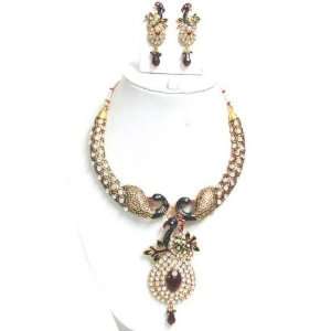   Peacock Stone Necklace Set With Earrings Indian Jewelry Jewelry