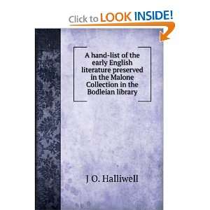   the Malone Collection in the Bodleian library J O. Halliwell Books