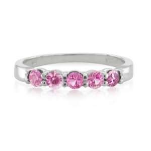 com Natural Pink Sapphire Wedding Ring in 18k White Gold 5 Stone Ring 