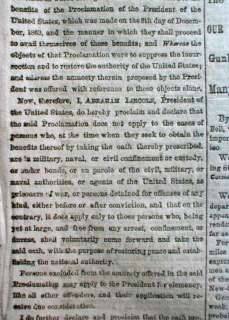   newspaper LINCOLN signed AMNESTY PROCLAMATION for Confederates  