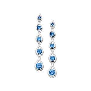    Swiss Blue Topaz Dangle Earrings in 14K White Gold Jewelry