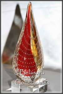 New Modern Art Glass Red/Gold Water Drop Sculpture  