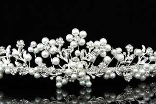Bridal Wedding Rhinestone Crystal Faux Pearl Flower Prom Crown Tiara 