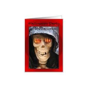 Halloween Party Invitation with skeleton skull grim reaper Card