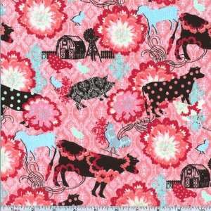  45 Wide Urban Farms Cow Collage Pink Fabric By The Yard 