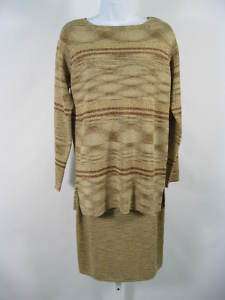 NWT ANDREA JOVINE Gold Metallic Knit Skirt Set Outfit S  